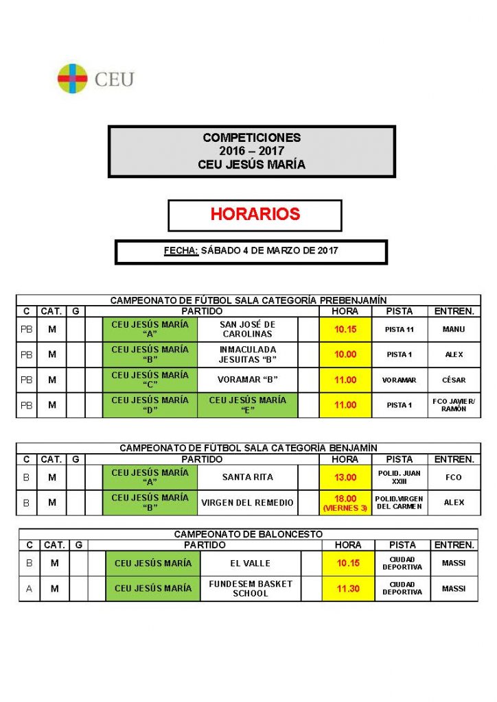 HORARIOS EQUIPOS