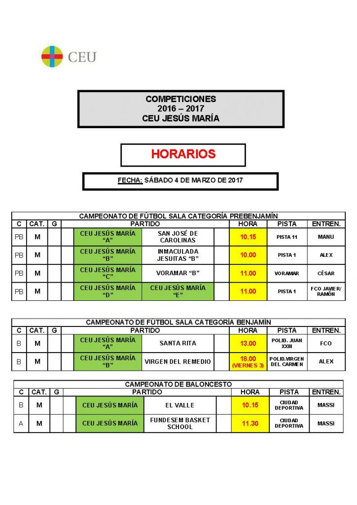 HORARIOS EQUIPOS