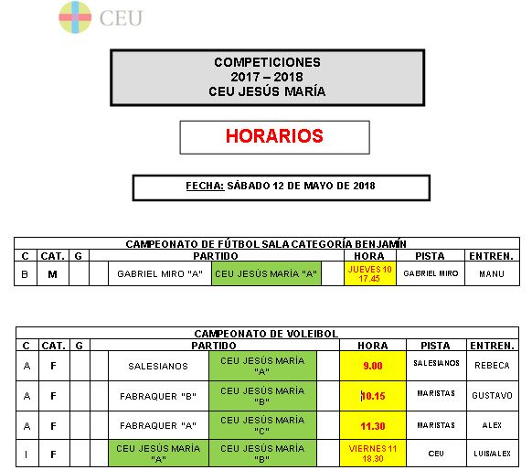 horarios competiciones deportivas