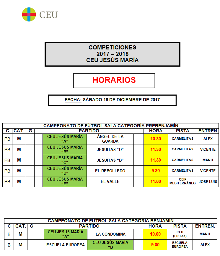 Horario competiciones deportivas